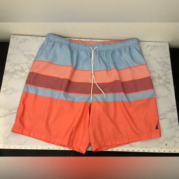 Nautica Other - Nautica Swim Trunks Men XXL Blue Lined Beach Pockets Drawstring Shorts Orange C2